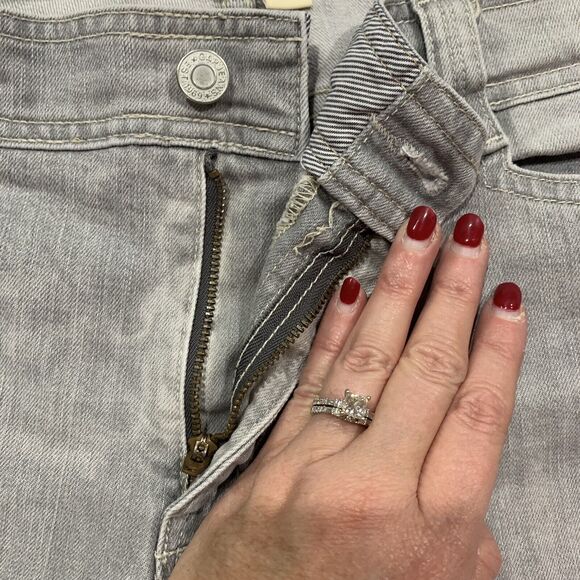 GAP Sz 16 Jeans Grey Straight Leg High Rise Flap Back Pockets Flat Front Women’s - Picture 7 of 11